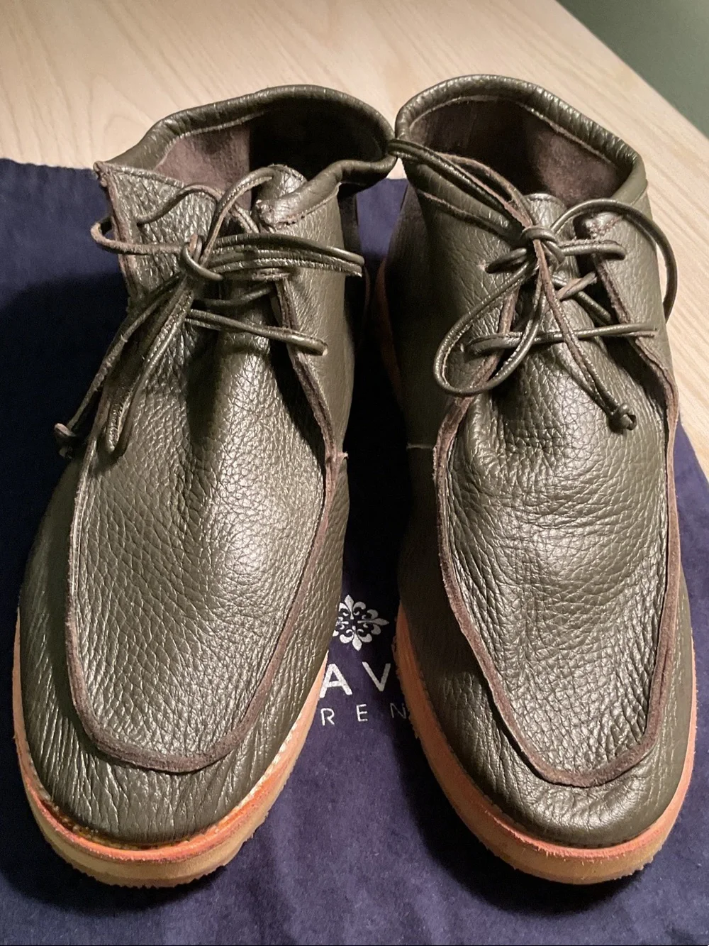 Andrea Ventura Firenze Men’s Leather Sailor Lace-Up Boots in Olive / Brown
